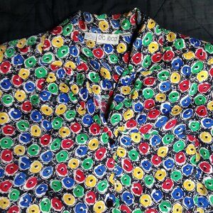 Vintage Pia Rucci Abstract Geometric Donut Rings Silk Button Shirt